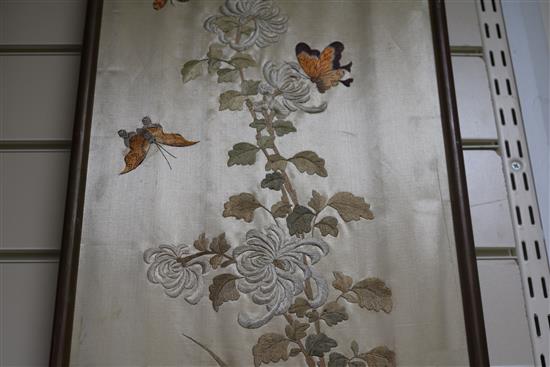 A pair of Chinese silkwork panels 107 x 29cm